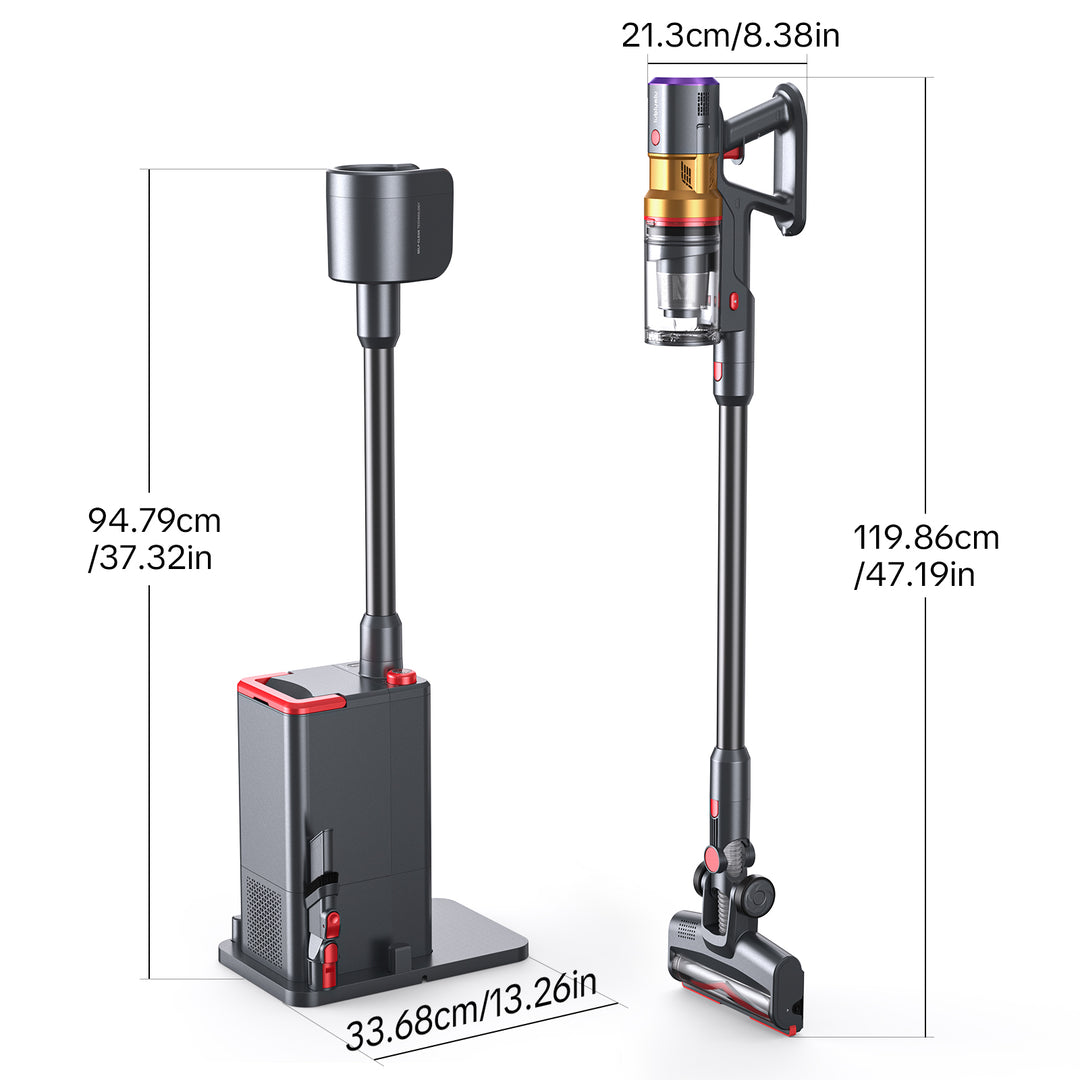 lubluelu X1000 Cordless Vacuum Cleaner with dimensions labeled.