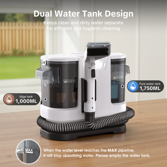 Dual Water Tank Design Keeps clean and dirty water separate for efficient and hygienic cleaning
