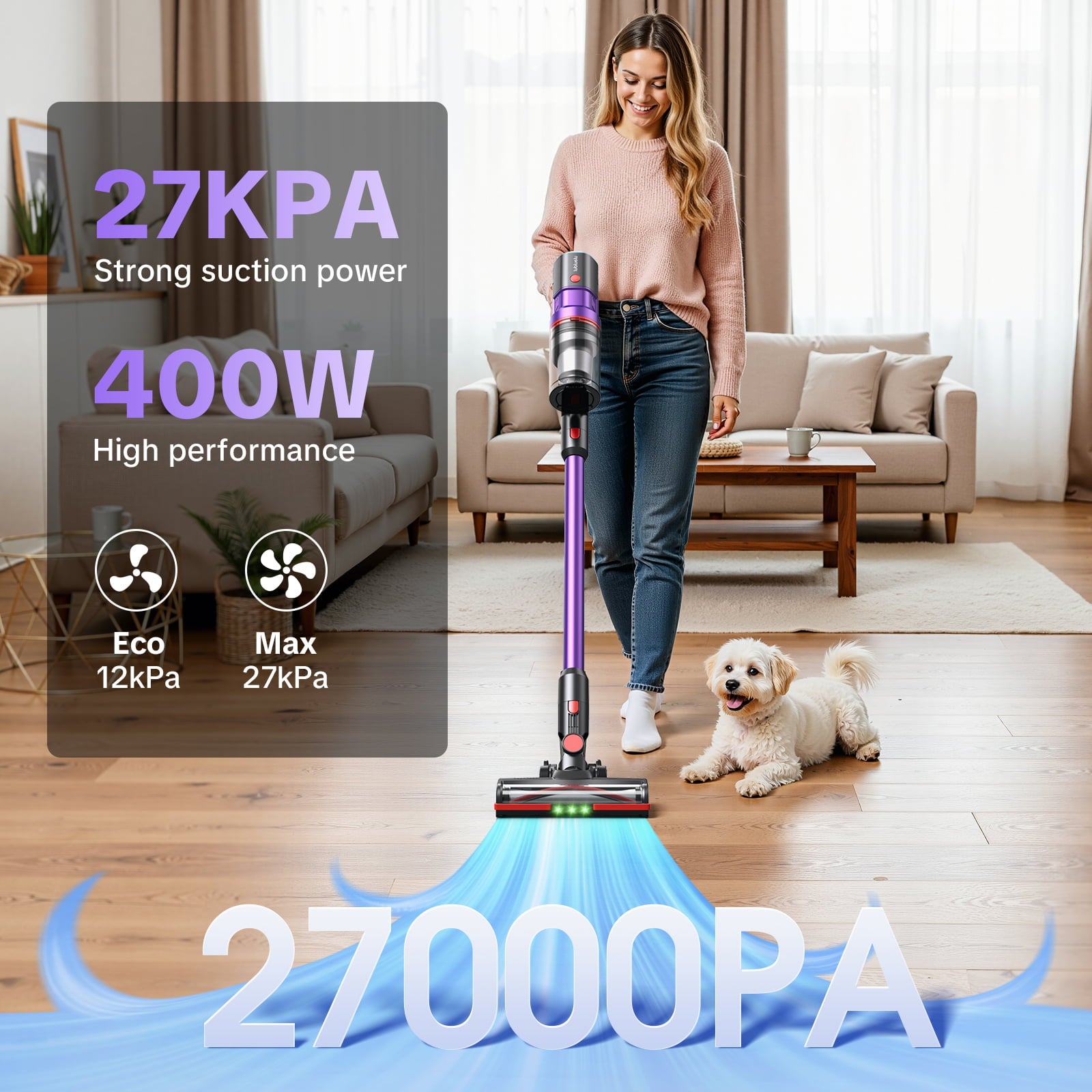 lubluelu X1000 Cordless Vacuum Cleaner with 2.5L Self-Emptying Dust Station