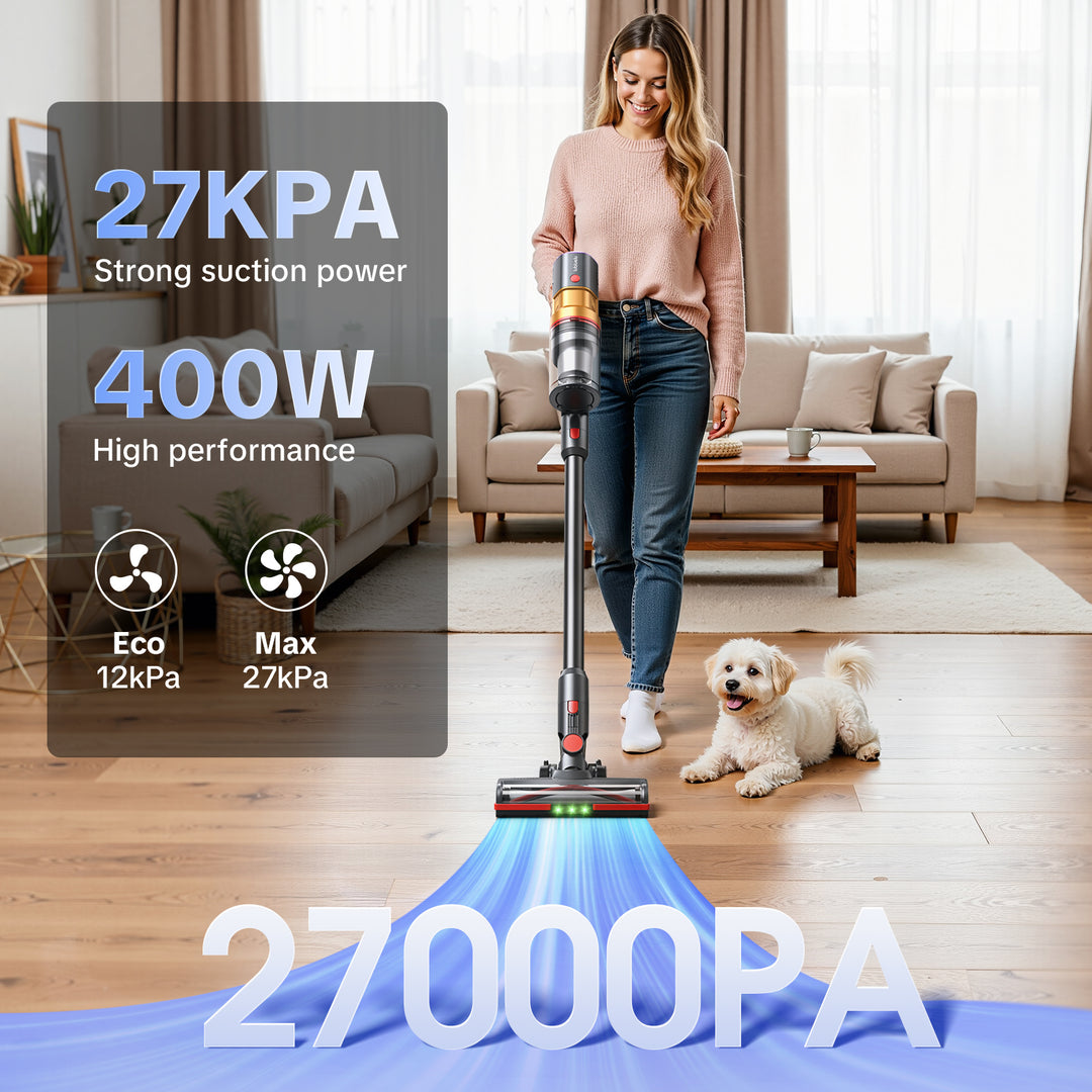 lubluelu X1000 Cordless Vacuum Cleaner,27kPa Power ,400W Brushless Motor