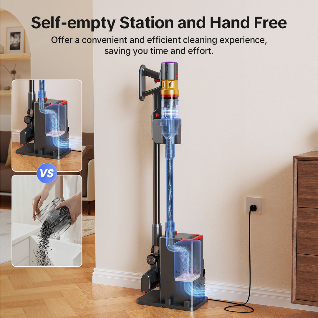 Self-empty Station and Hand Free
Offer a convenient and efficient cleaning experience,saving you time and effort.