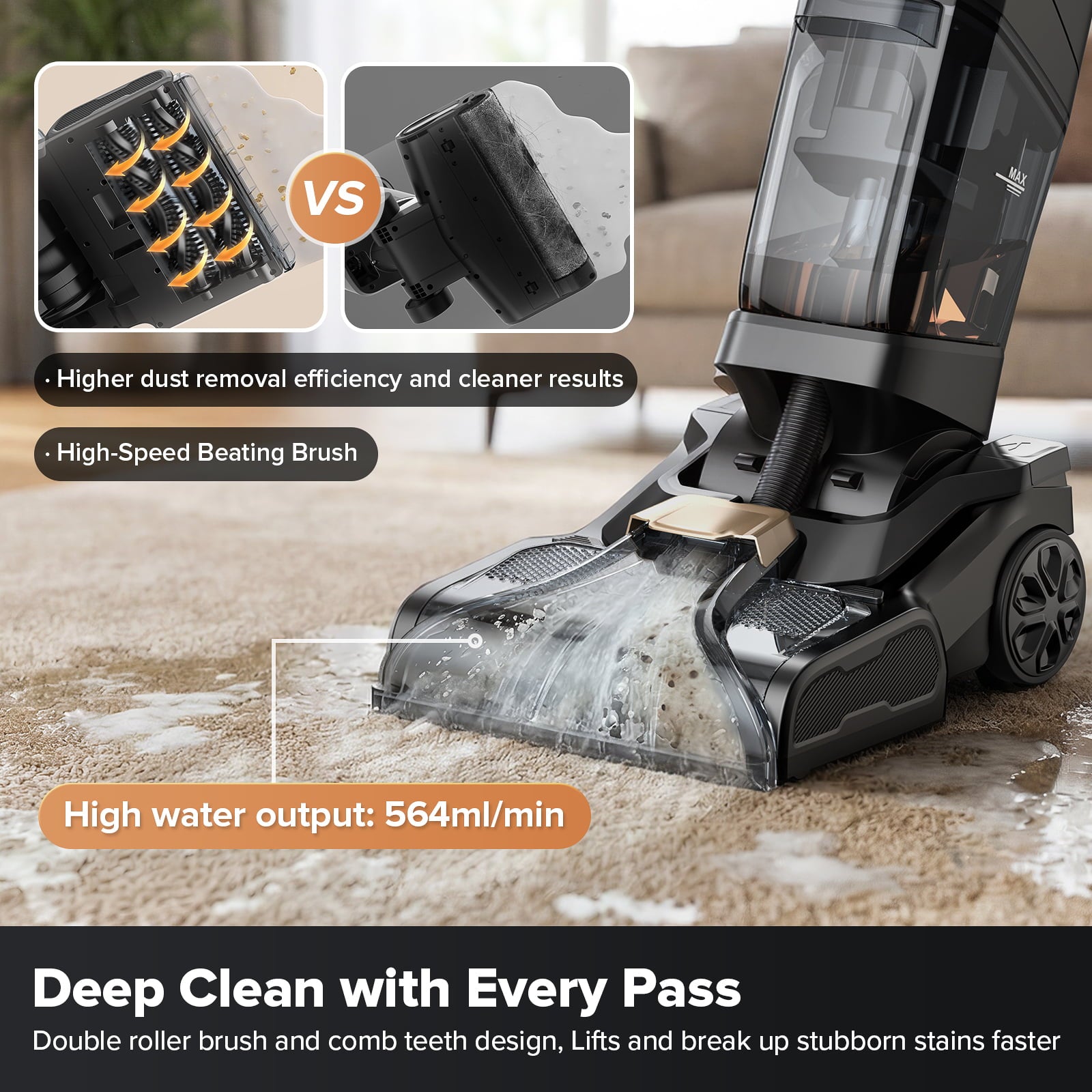 lubluelu X3 Carpet Cleaner with 1000W Motor, Dual Brush System and 2-in-1 Cleaning