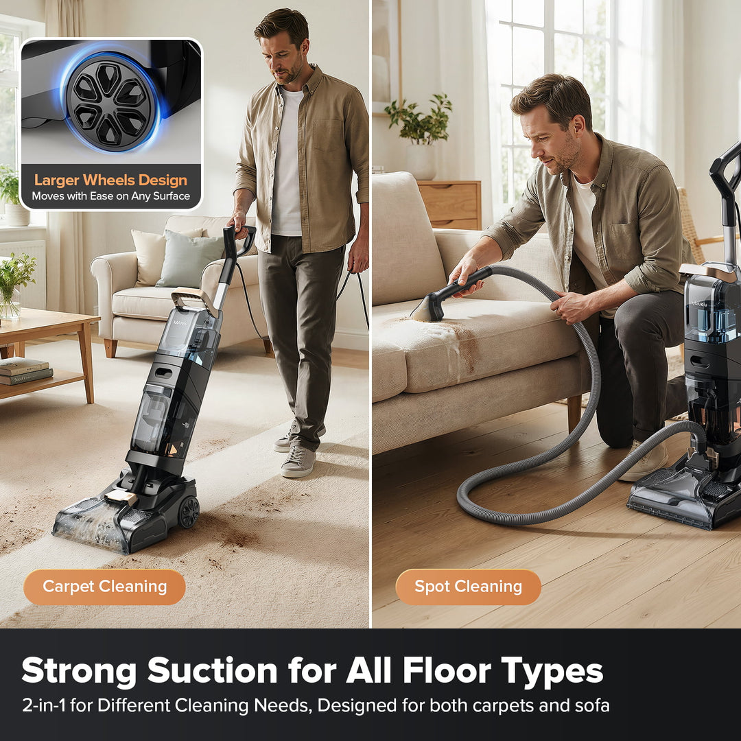 Limpiador de alfombras lubluelu X3 con motor de 1000 W, sistema de doble cepillo y limpieza 2 en 1.