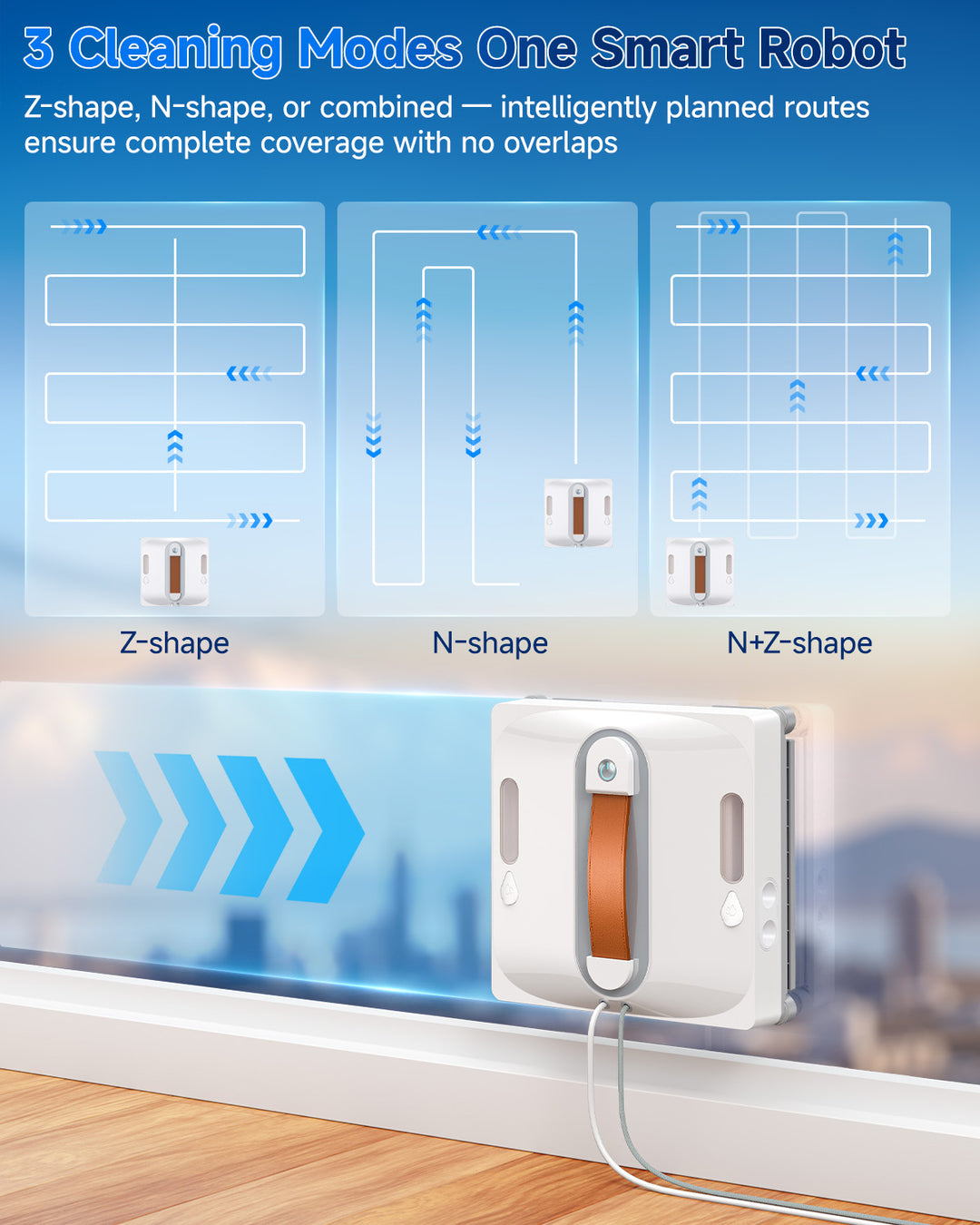3 Cleaning Modes One Smart Robot
Z-shape, N-shape, or combined - intelligently planned routes ensure complete coverage with no overlaps