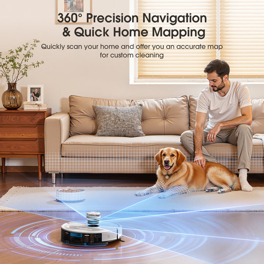 360° Precision Navigation & Quick Home Mapping Quickly scan your home and offer you an accurate map for custom cleaning