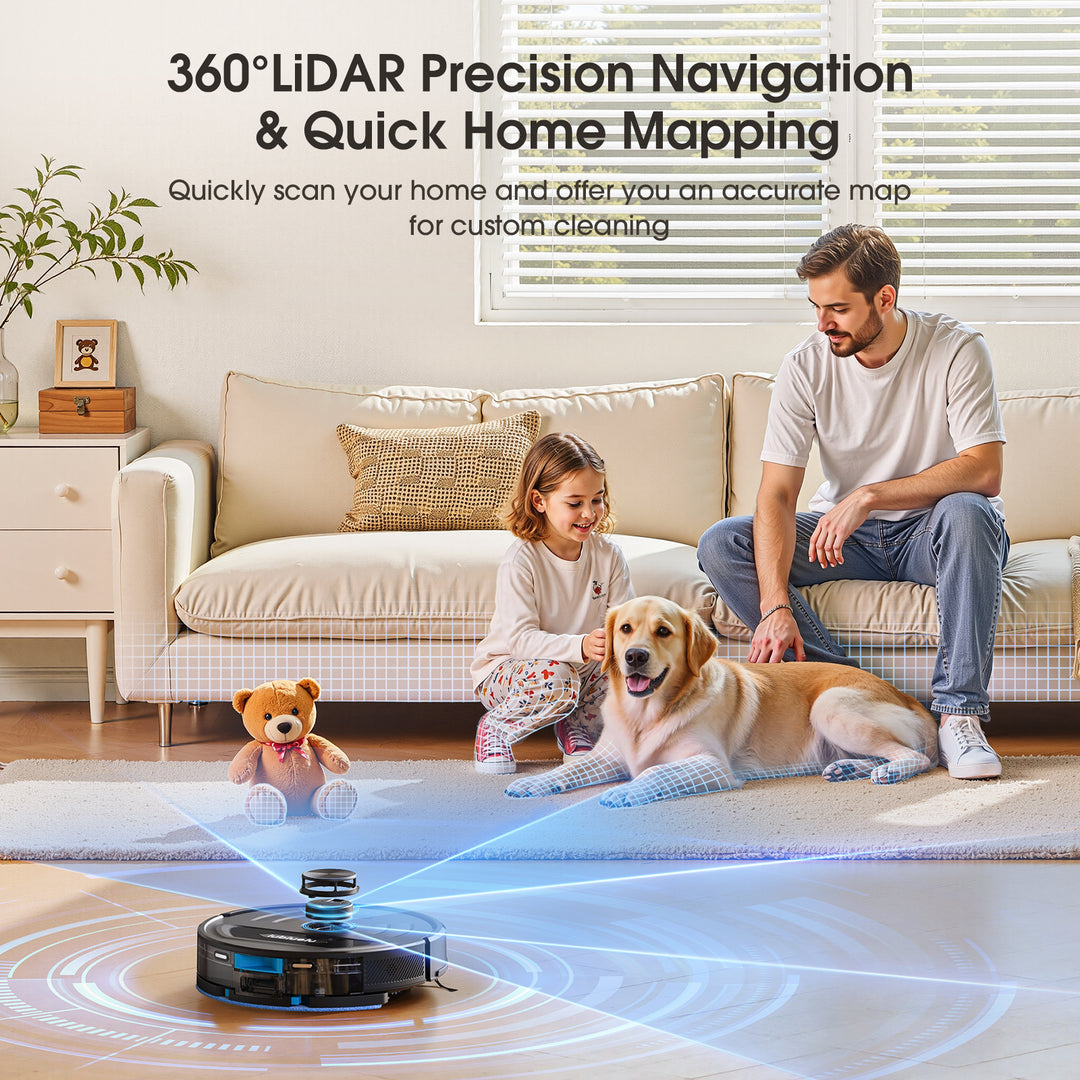 360°LiDAR Precision Navigation
& Quick Home Mapping.Quickly scan your home and offer you an accurate map5 for custom cleaning