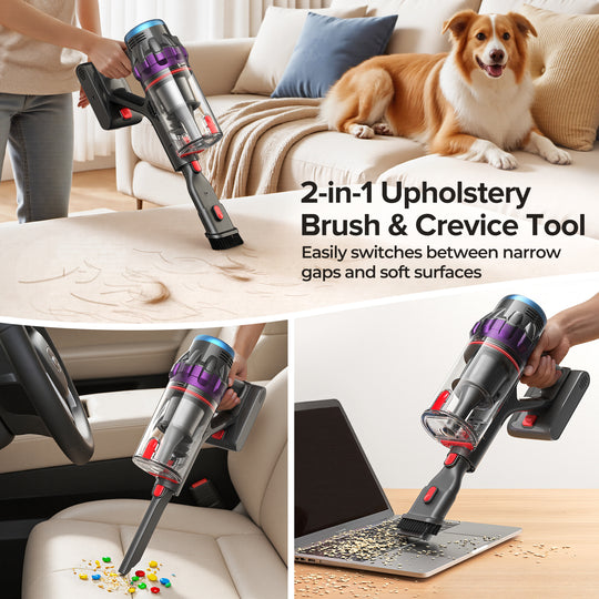 2-in-1 Upholstery Brush & Crevice Tool
Easily switches between narrow gaps and soft surfaces。