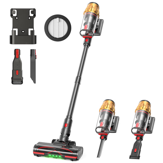 Vacuum cleaner set with attachments on a white background